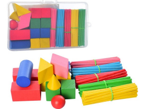 Деревянная игрушка. Палочки для счета и геометрич. фигуры 17х10х2см в прозрачном боксе (Арт. И-0428)