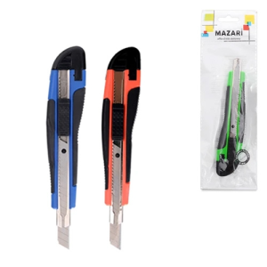 Нож канцелярский, ширина лезвия 9 мм, эргономичная форма ручки, ассорти 3 цвета, ОПП- упаковка с евр