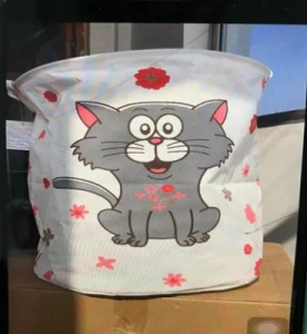 Корзина для игрушек Кот, ткань хлопок/лён, водонепронец, диаметр 40см, высота 50см, в пакете