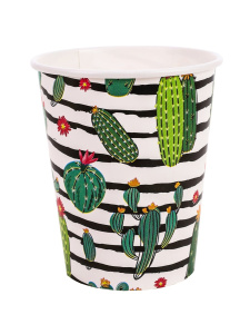 Стаканы бумажные Кактусы в полоску (250 мл, 6 шт) еврослот ЕВ-7463