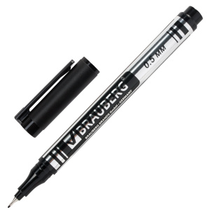 Маркер перманентный (нестираемый) BRAUBERG /Jet/, ЧЕРНЫЙ, супертонкий металлический наконечник, 0,5 