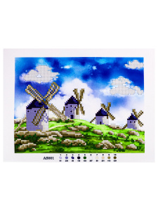 Н-р для вышив. бисером 19x25 см (частичн.заполн.,канва с рис) Пейзаж с мельницами (Арт. AS001)
