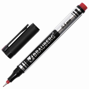 Маркер перманентный (нестираемый) BRAUBERG /Jet/, КРАСНЫЙ, супертонкий металлический наконечник, 0,5