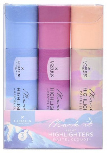 Набор текст.марк. LOREX Mark it PASTEL CLOUDS 1-5 мм ассорти пастель скошенный 3 шт пласт.упак.