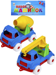 Набор машинок № 2 (2 в 1) БЕТОНОМЕШАЛКА + КРАН (Арт. И-5678)