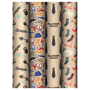 Упаковочная бумага крафт 70*100см, MESHU /Super Man/, 70 г/м2, ассорти, 4 дизайна
