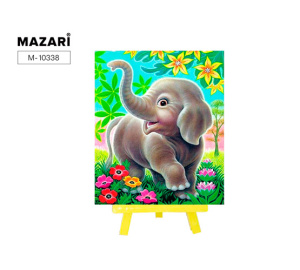 Алмазная мозаика с мольбертом  СЛОН В САДУ,21х25 см, 1 дизайн, частичная выкладка,  ОПП упаковка.