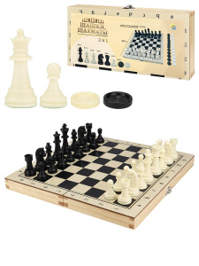 Игра 2 в 1. Шахматы, шашки (29 см, доска дерево, фигуры пластиковые, плёнка) (арт.ИН-0388)