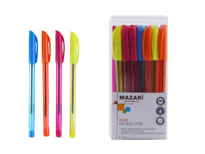 Ручка масляная KAMI, СИНЯЯ, игольчатый пиш.узел 0.7мм, цветной пластиковый корпус, 4 дизайна, сменны