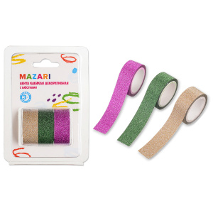Набор клейких декоративных лент с блёстками, размер 1.5 см х 3 м, 3 шт в блистере