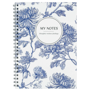 Блокнот, А5, 48 л, арт. 72706 СИНИЕ ХРИЗАНТЕМЫ / Блок - белый офсет 80 г/м², клетка, гребень по длин