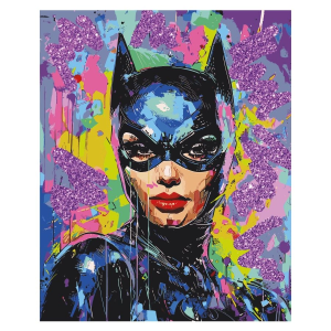 Картина по номерам на холсте с глиттером ТРИ СОВЫ /Женщина-кошка/, 40*50, с акриловыми красками и ки