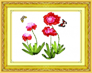 Набор для вышивания лентами 28х28 см. Алые маки Арт. HS-017
