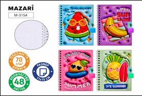 Блокнот с замочком ФРУКТЫ 11х15 см, 48 листов, внутренний блок в клетку, плотность бумаги 70 г/м2, 4